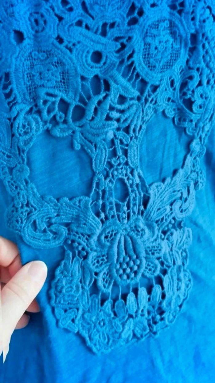 Tee shirt bleu effet broderie taille s - photo numéro 4