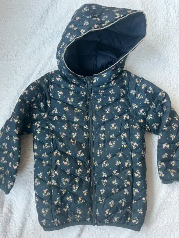 Doudoune légère veste légère vertbaudet fille bleu marine fleurie 6 ans