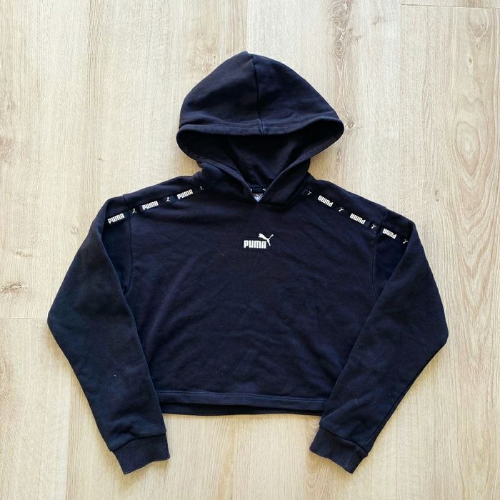 Puma Crop Top Hoodie Sport Noir enfant Vintage Running Unisexe très bon état (Taille 10/12 Ans) - photo numéro 2