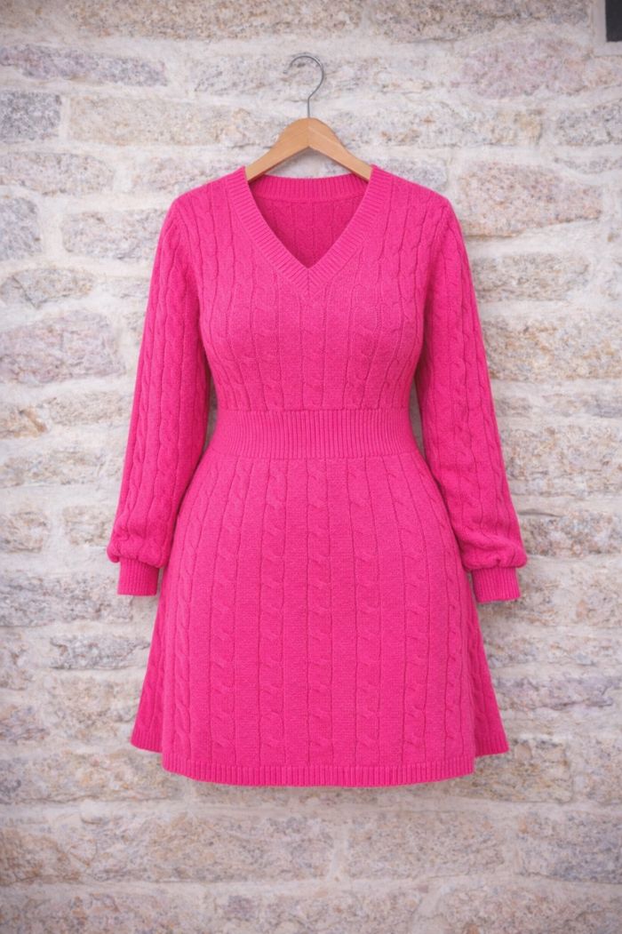 Robe pull en tricot maille torsadée rose fushia vif Femme taille 52 marque Boohoo 💍 - photo numéro 7