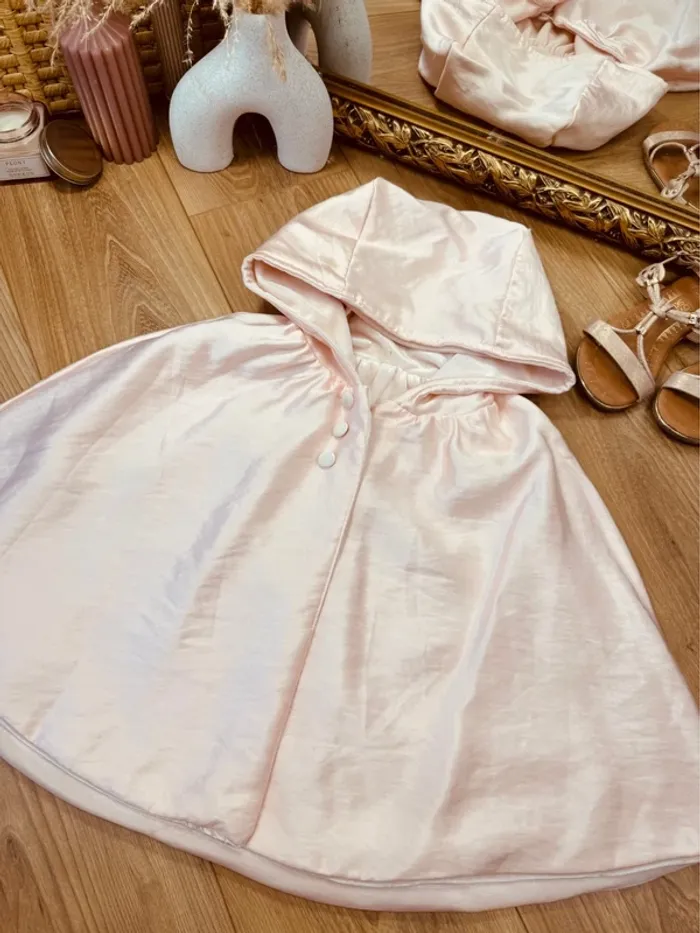 Taille 8 ans Cap Poncho de cérémonie créateur fille TAO rose * velours satiné réversible * 🌸 - photo numéro 5