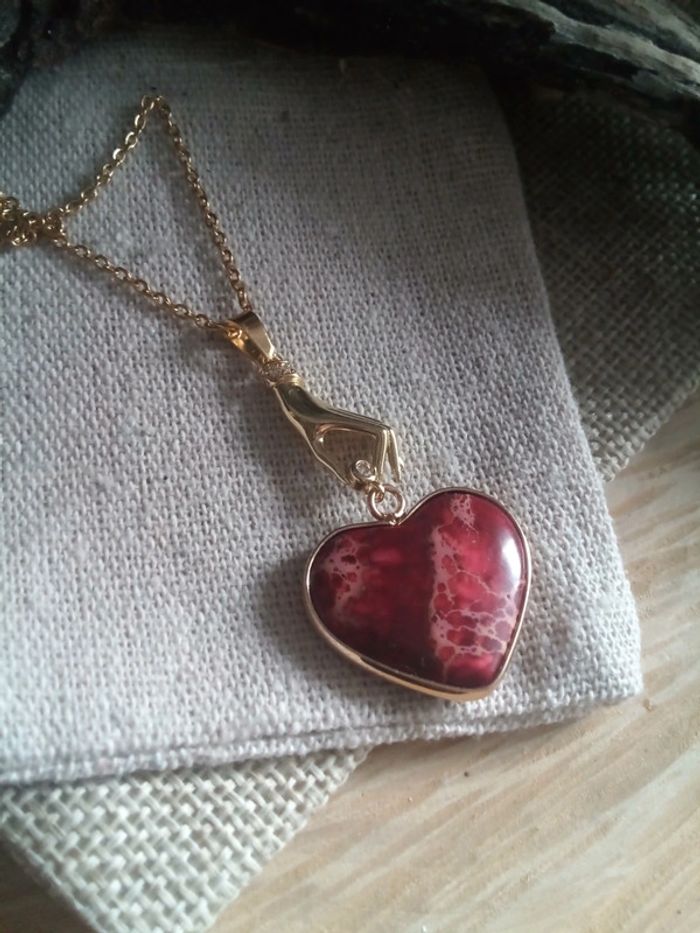 Collier pendentif coeur en pierre de jaspe impérial - photo numéro 3