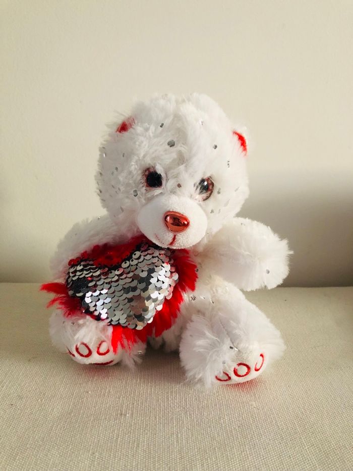 Peluche ours avec coeur sequin réversible - photo numéro 7