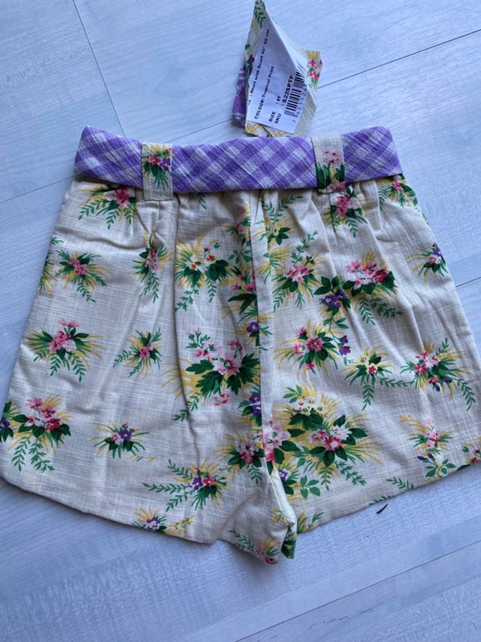 Short coton et lin fleuri marque bonjour 8 ans - photo numéro 3