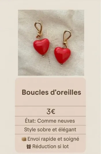 Boucles d’oreilles cœur rouge Doré