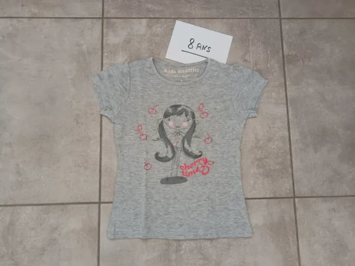 T-shirt manches courtes gris 8 ans Miss Graffiti