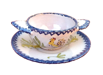 Faïence de Charolles   Bol à oreilles / Soucoupe  Modèle au Coq