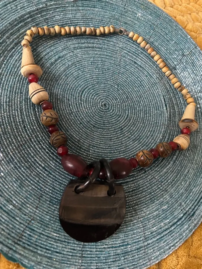 Bijoux, ancien, collier, perle bois , femme rares - photo numéro 2