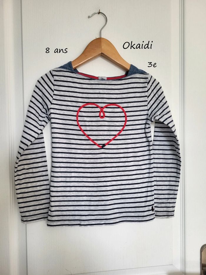 T-shirt manche longue marinière okaidi 8 ans