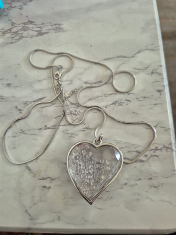 Collier argente coeur strass blanc 