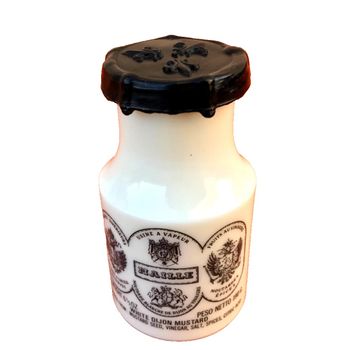 Ancien pot à moutarde en opaline Maille depuis 1747