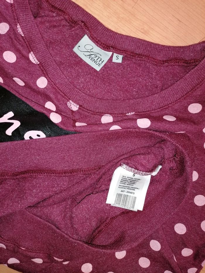 Haut de pyjama bordeaux Hello week-end S (36 et 38 - photo numéro 3
