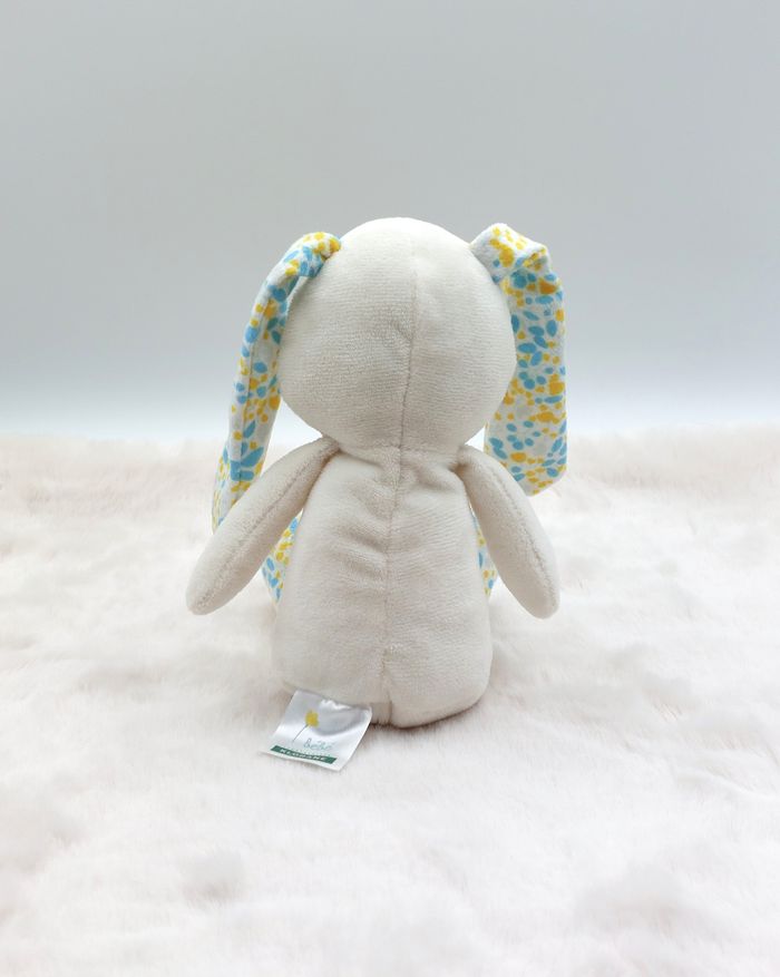 Peluche doudou lapin corps crème écru bébé Klorane fleurs jaune bleu 24 cm TTBE - photo numéro 2