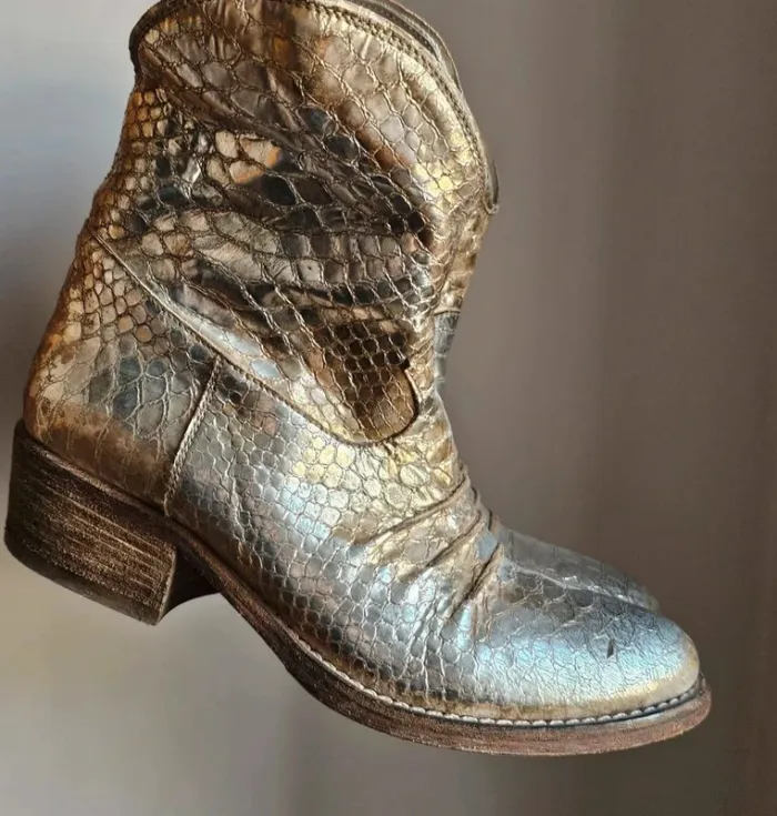 Boots Vintage cuir italien gold Strategia cowboy - photo numéro 3