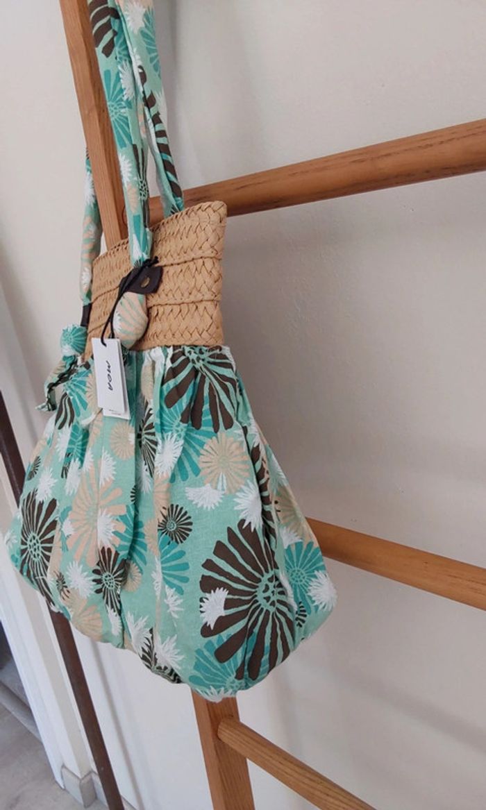 Sac bohème paille turquois Neuf avec Étiquette - photo numéro 2