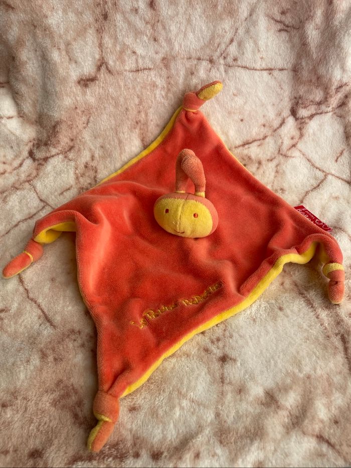 Doudou plat papillon coccinelle insecte orange jaune Les Petites Bebettes