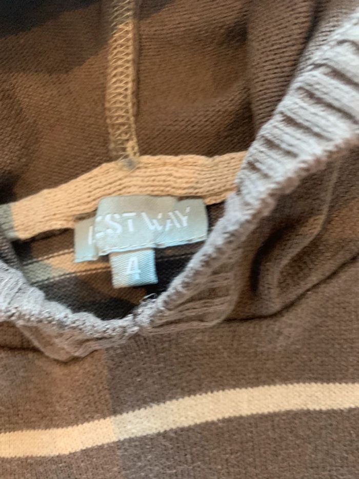 Pull capuche marron et beige rayé garçon taille 4 ans marque best way - photo numéro 2