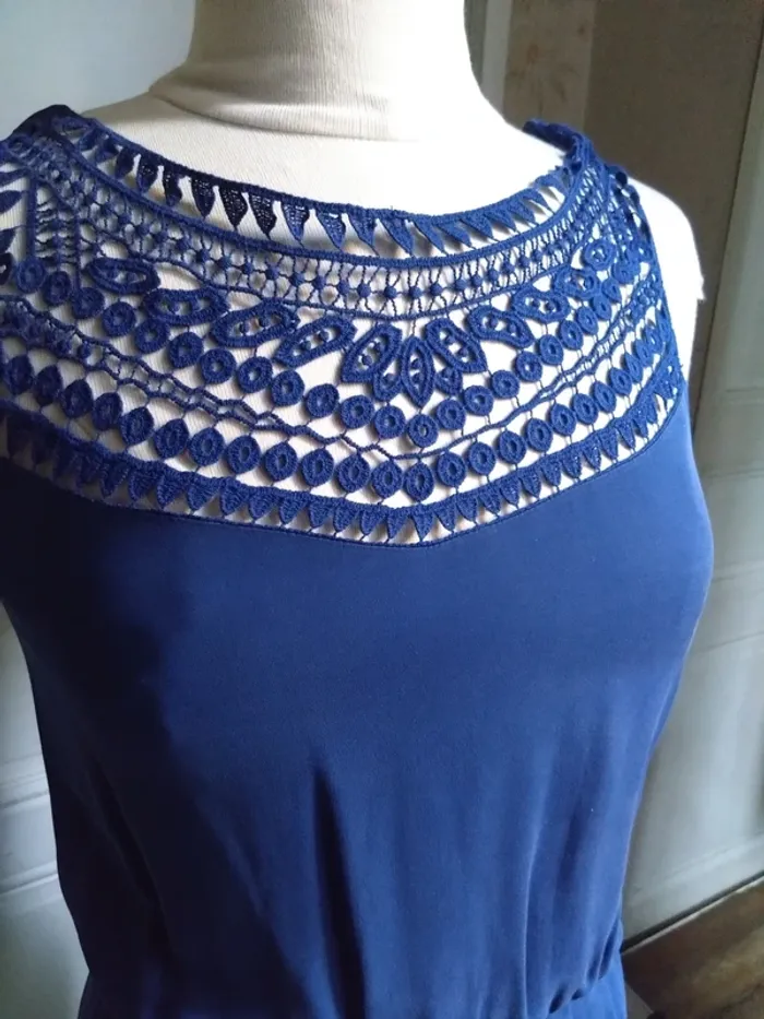 Robe d'été Ekyog T36 – bleue dentelle, soie 100%, chic - photo numéro 2
