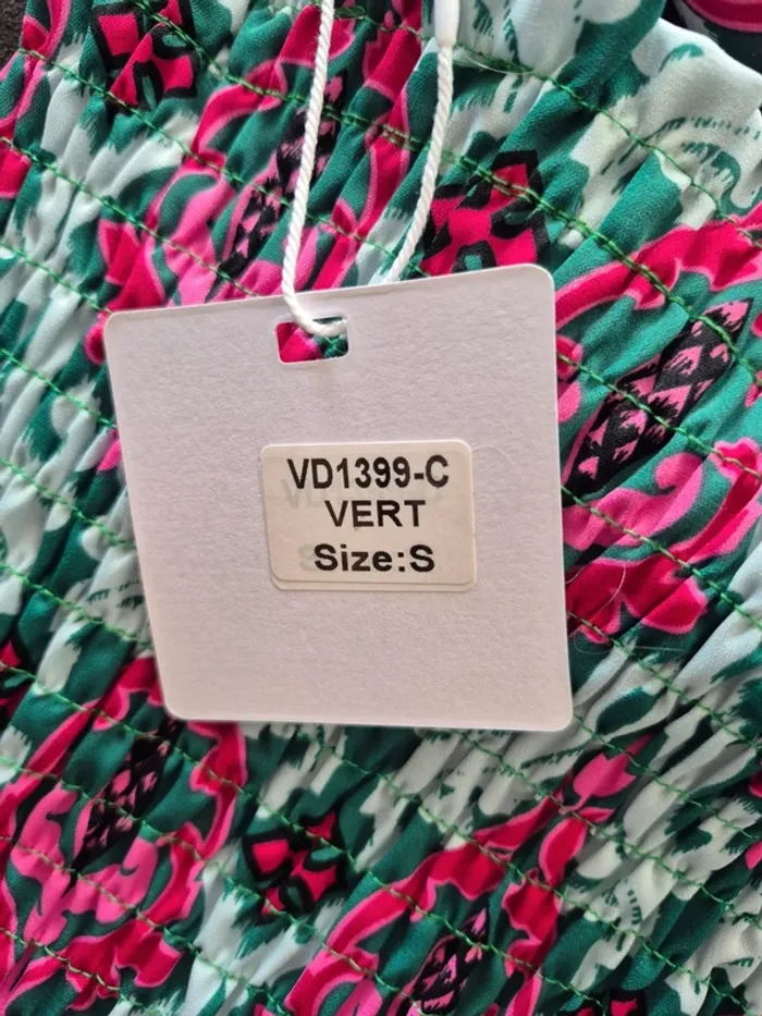Top Court Plissé Vert et Fuschia Femme Taille S/36 - photo numéro 3