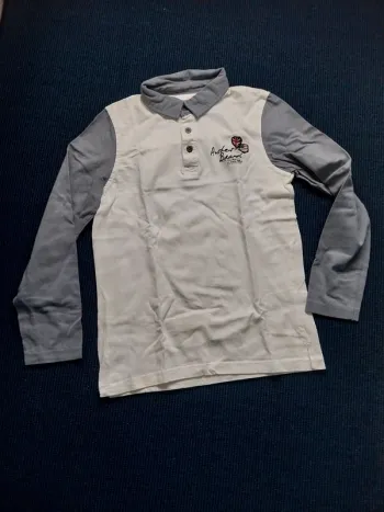 Polo blanc col et manche grise T10A