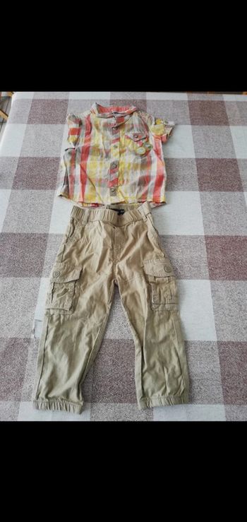 Ensemble pantalon chemise courte kaki in extenso 80cm