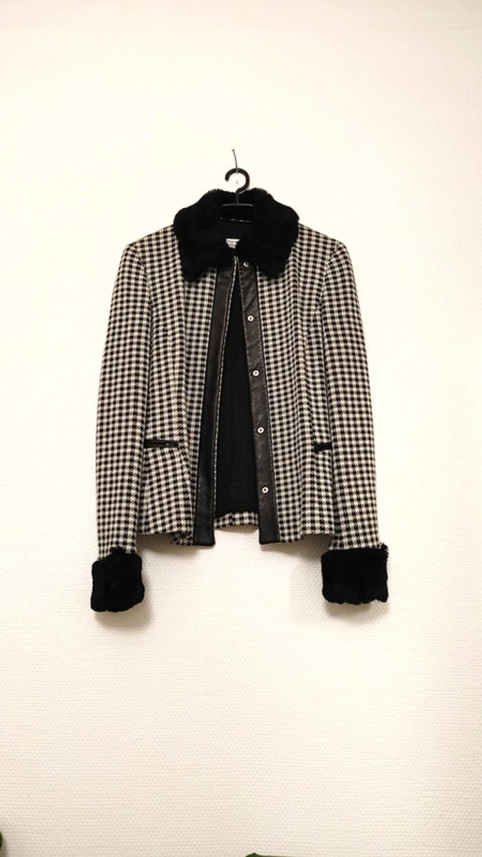Magnifique veste en laine 100 % vintage rétro fourrure manche col élégant chic élégant cuir - photo numéro 2