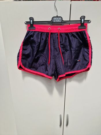 Short De Bain Noir Rose Fluo Avec Poche