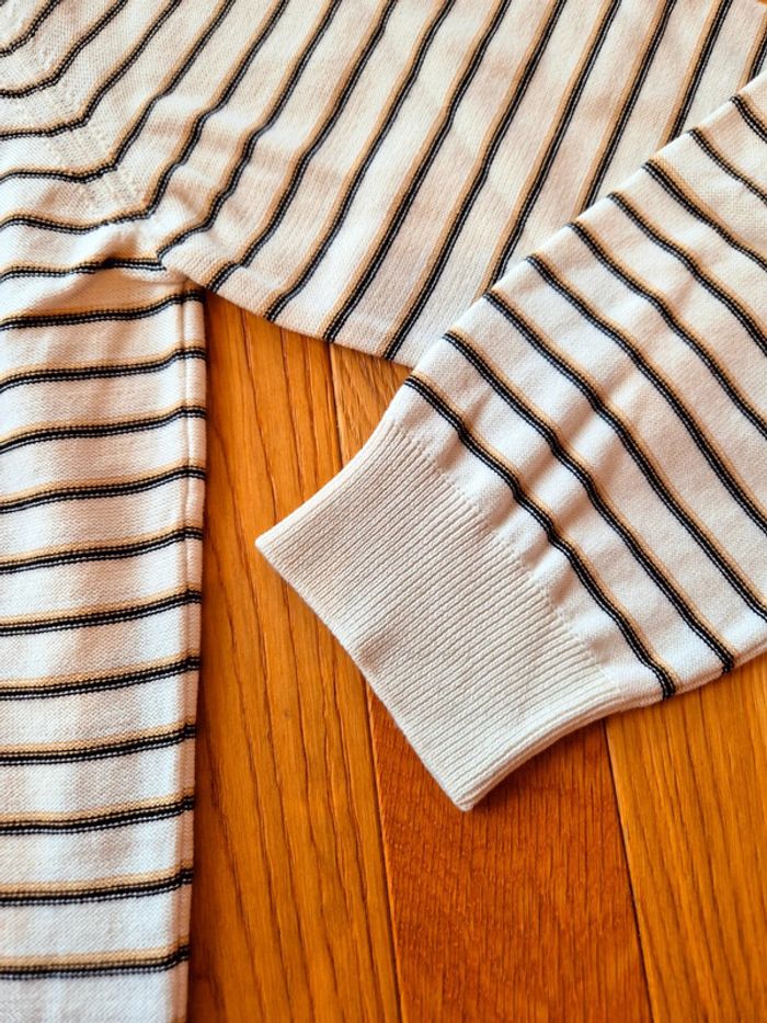 Pull "Lacoste" Blanc à rayures Taille L  Taille L neuf sous blister 100 % coton organique. - photo numéro 9
