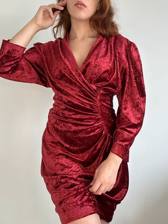 Robe vintage années 80 en velours bordeaux taille L 🥀 - photo numéro 7