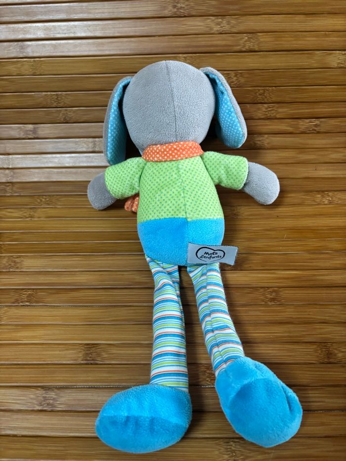 Doudou chien bleu vert jambes rayés mots d enfants - photo numéro 3