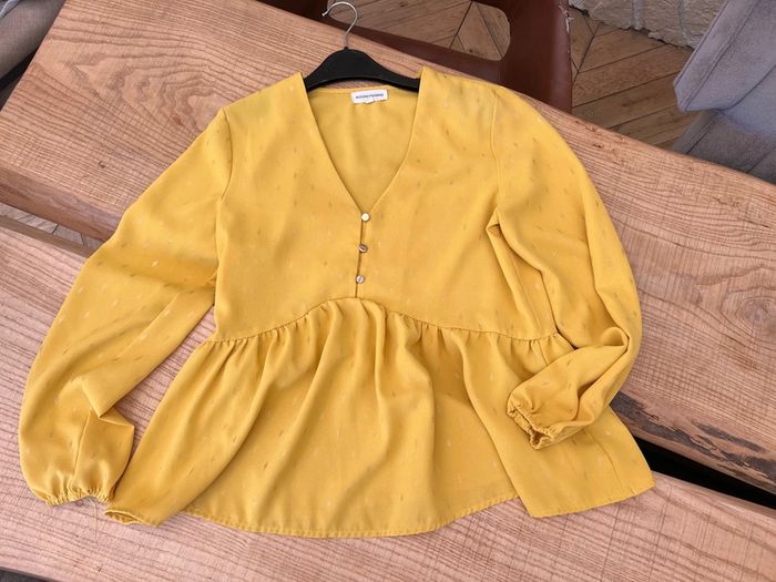 Blouse femme taille M 38 40 manches longues loose jaune moutarde et doré Ikoone & Bianca - photo numéro 2
