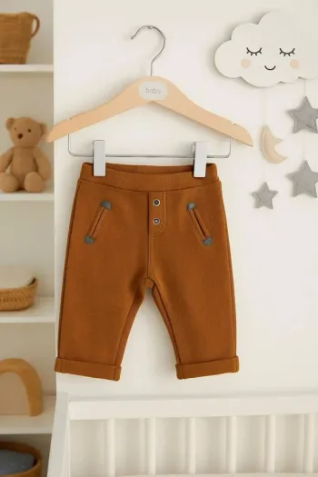 Pantalon bébé mixte en maille côtelée couleur caramel – Taille 6 mois (Obaïbi)
