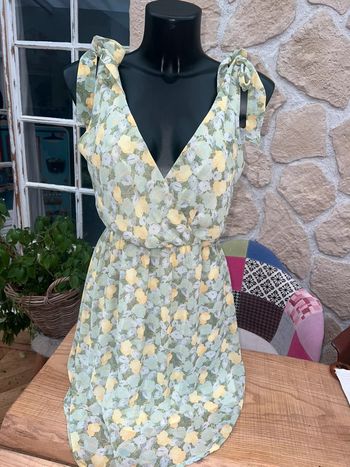 Robe taille S M 36 38 été dos nu verte à fleurs femme by one neuf