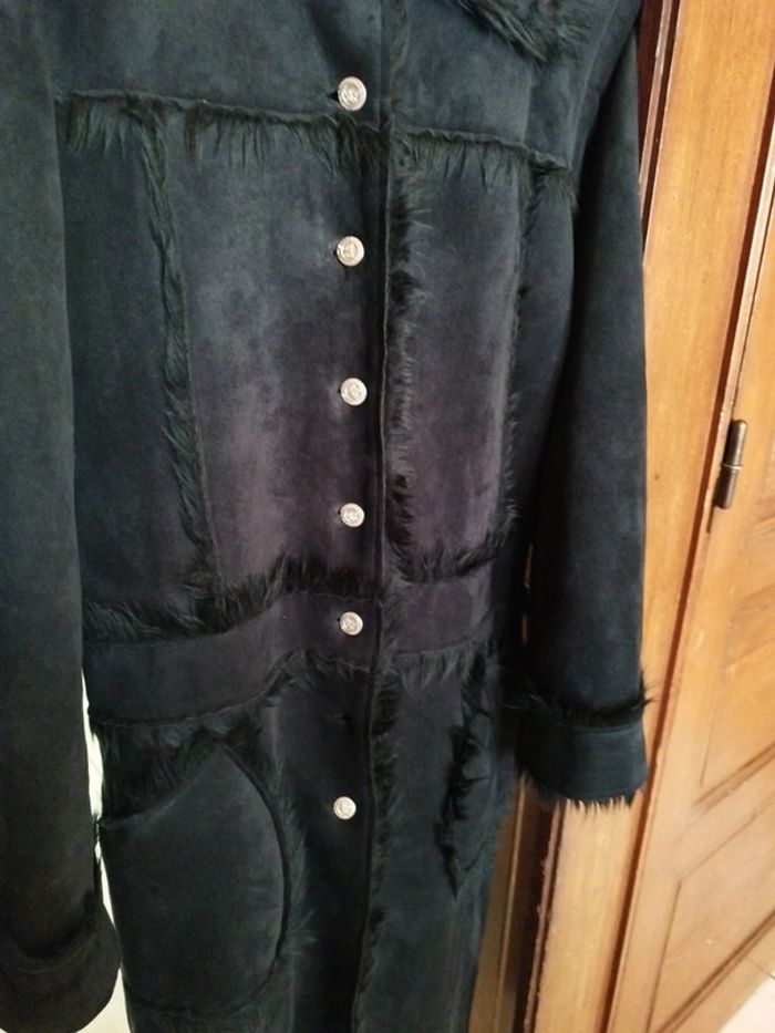Manteau long noir fausse fourrure faux fur black coat L/40 vintage y2k - photo numéro 9