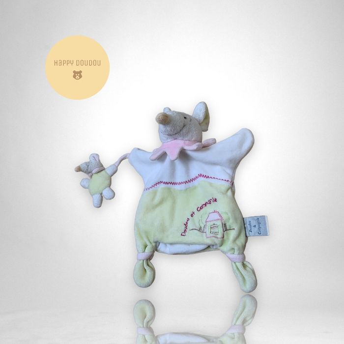 Peluche Doudou Marionnette Souris vert avec souriceau Doudou et compagnie DP210 - photo numéro 3