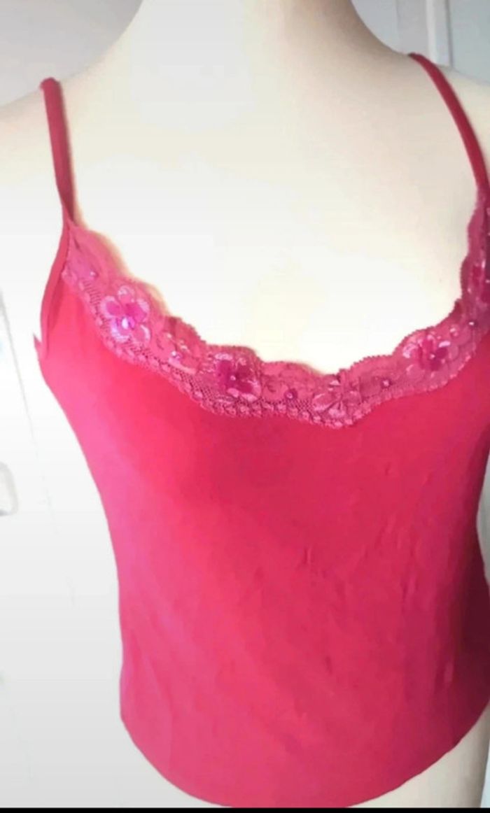 💎top débardeur à bretelles sequin et dentelle femme t M 38 rose fushia in extenso - photo numéro 2