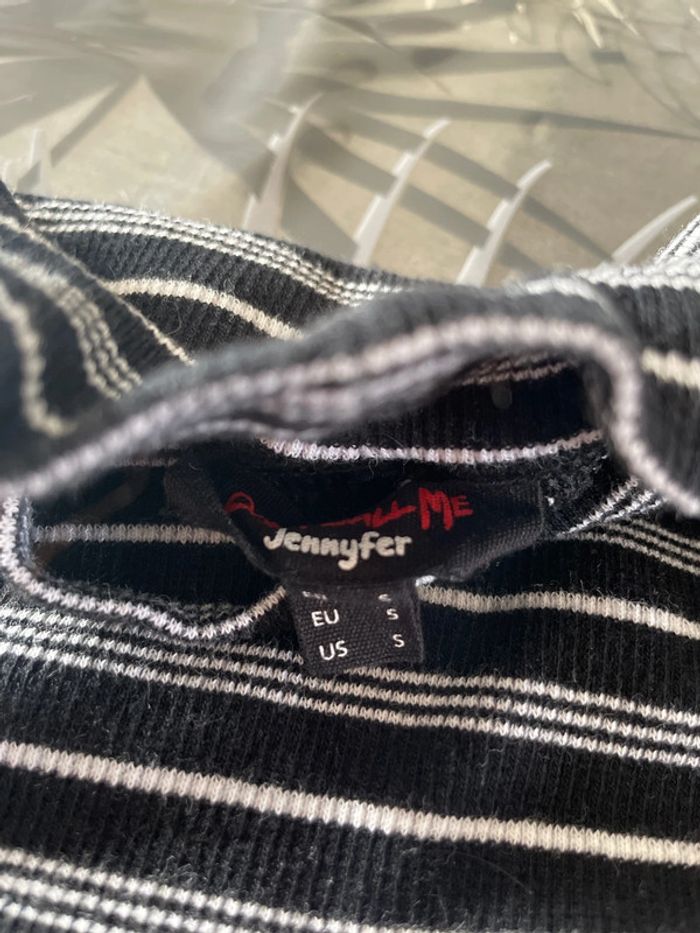Tee-shirt noir à rayures blanches Jennyfer S - photo numéro 3
