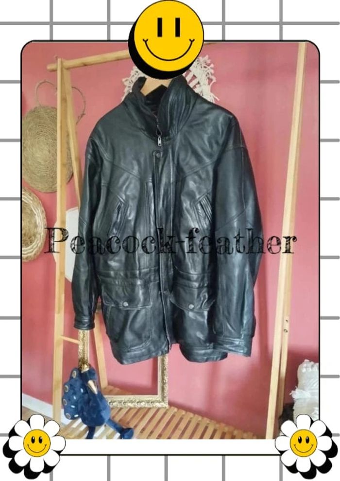 Veste cuir véritable homme noir 56