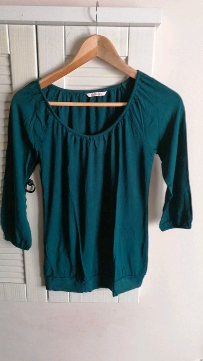 Haut vert manches 3/4 taille S Camaïeu - photo numéro 2