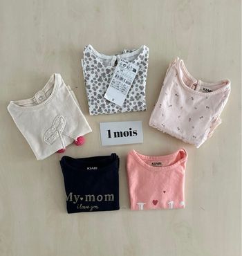 Lot de 5 hauts manche courte- bébé fille - 1 mois 