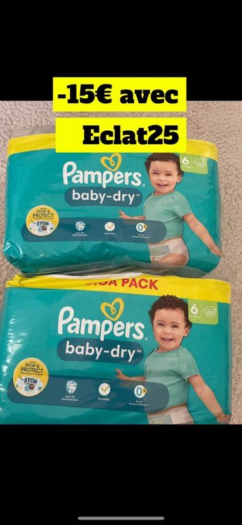 Deux paquets de couches Pampers baby dry taille 6