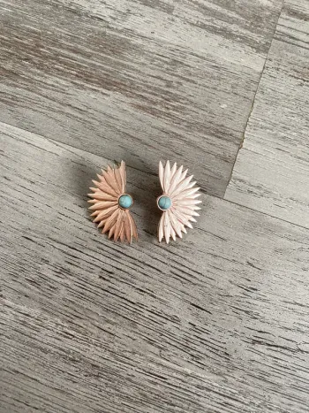 Boucles d’oreilles dorées et pierre bleue