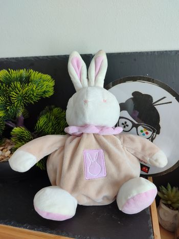 doudou peluche lapin klorane beige rose blanc marron Boule PE0233