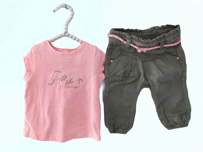 3 mois bébé fille ensemble été Tape à l'oeil Teeshirt, pantalon souple et ceinture