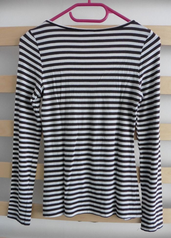 T-shirt rayé blanc et marron à manches longues. Promod. Taille 36 - photo numéro 3
