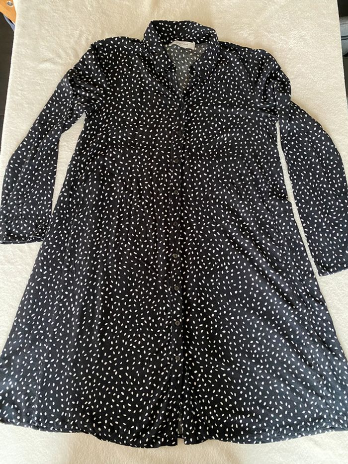 Robe chemise Promod noire à pois blanc avec ceinture taille 34 - photo numéro 8