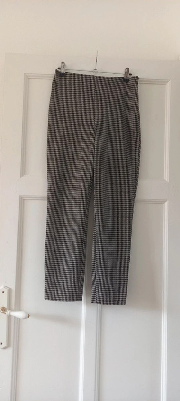 Pantalon droit motif pieds de poule noir et blanc H&M 38
