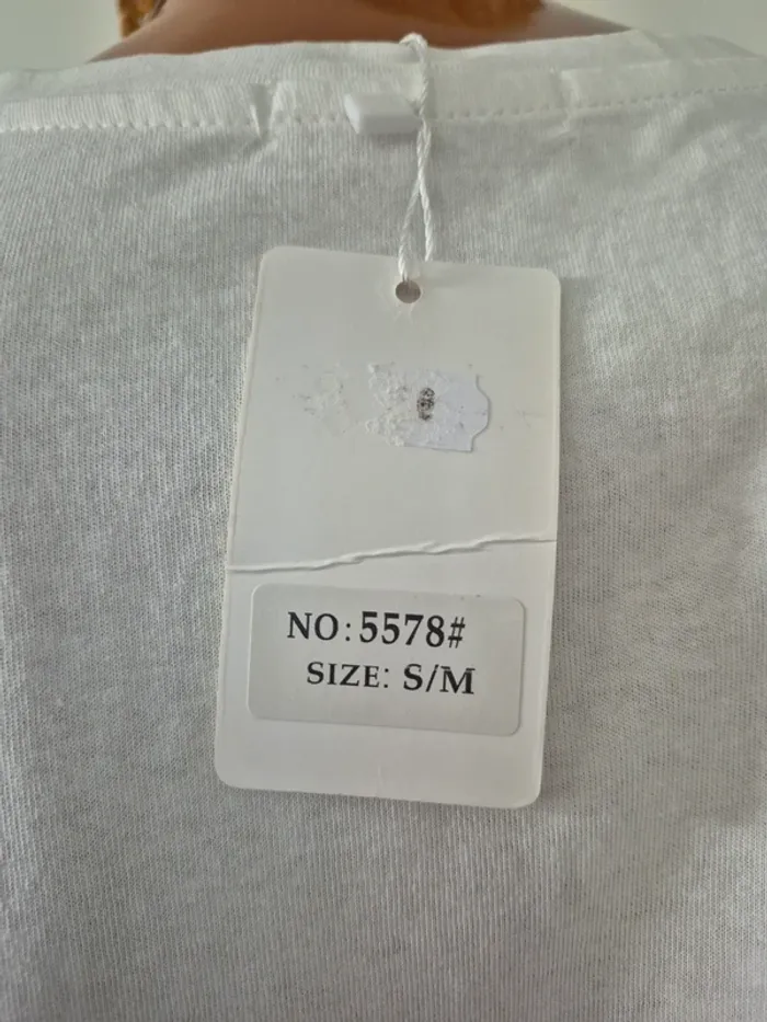 Tee-shirt Crème Manches Courtes Femme avec Cœur Taille S/M - photo numéro 3