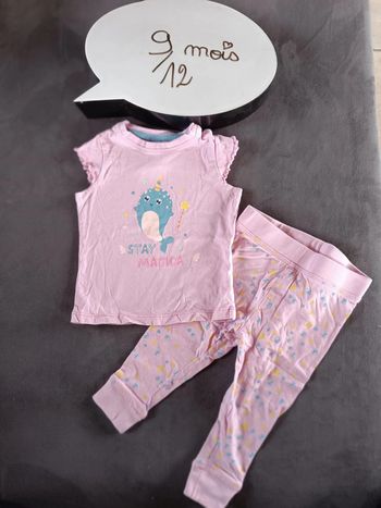 Pyjama 2 pièces été léger Fille 9/12 mois narval licorne Poco piano 100% coton