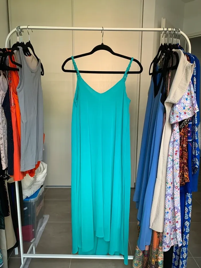 Robe longueur midi vert d'eau Mango taille S - photo numéro 2